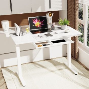 Gaming E-DESK G6 120x60cm / Γυάλινη επιφάνεια / Ρυθμιζόμενο Ύψος / USB& C-TYPE Θύρες / Συρτάρι Αποθήκευσης Χρώμα Λευκό